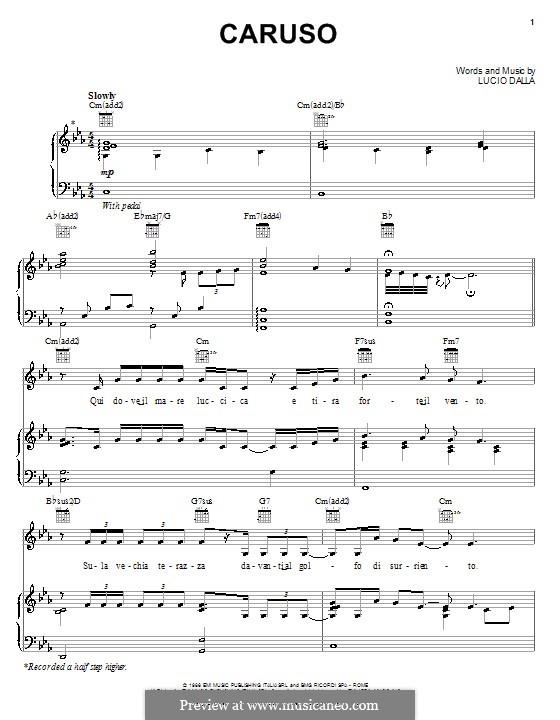 Caruso: For voice and piano or guitar (Il Divo) by Lucio Dalla