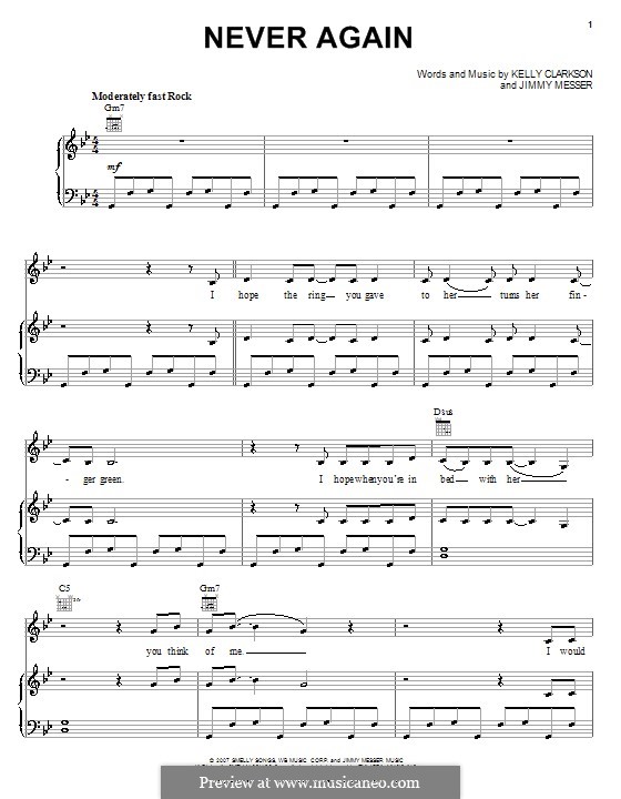 Never Again (Kelly Clarkson): For voice and piano (or guitar) by Jimmy Messer