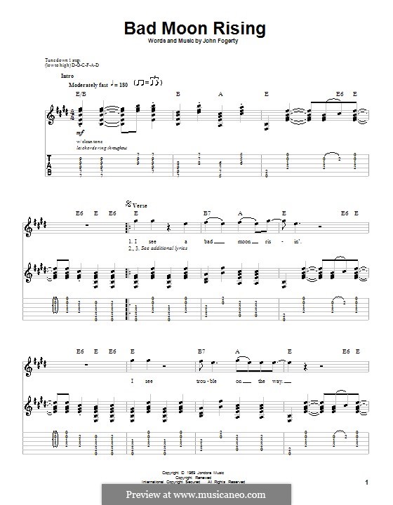 Bad Moon Rising (Creedence Clearwater Revival): For guitar with tab by John C. Fogerty