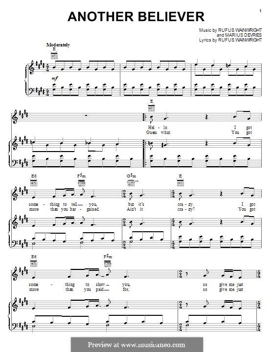 Another Believer: For voice and piano (or guitar) by Marius De Vries