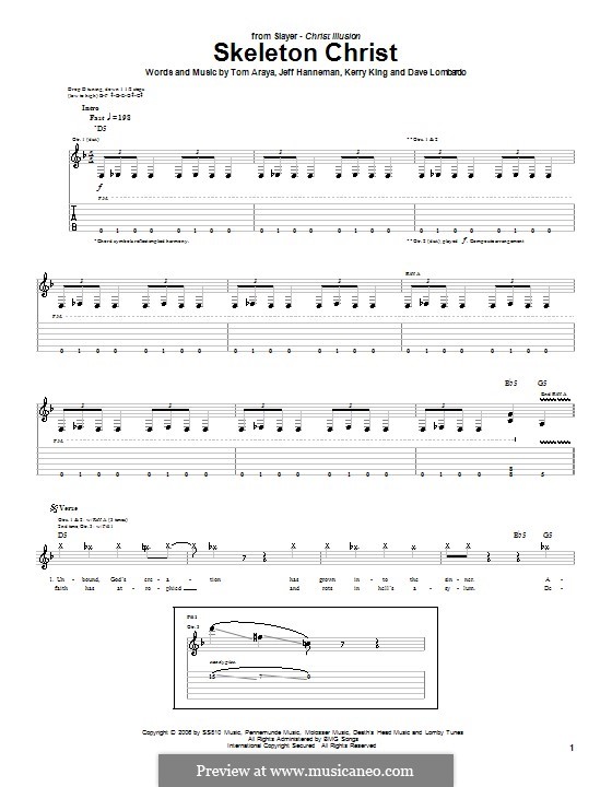 Skeleton Christ (Slayer): For guitar with tab by Dave Lombardo, Jeffery Hanneman, Kerry King, Tom Araya