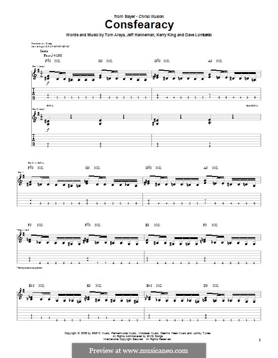 Consfearacy (Slayer): For guitar with tab by Dave Lombardo, Jeffery Hanneman, Kerry King, Tom Araya