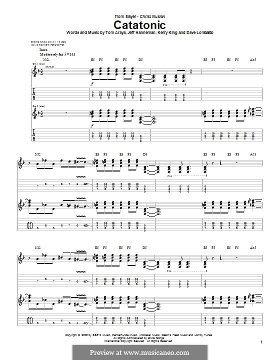 Catatonic (Slayer): For guitar with tab by Dave Lombardo, Jeffery Hanneman, Kerry King, Tom Araya