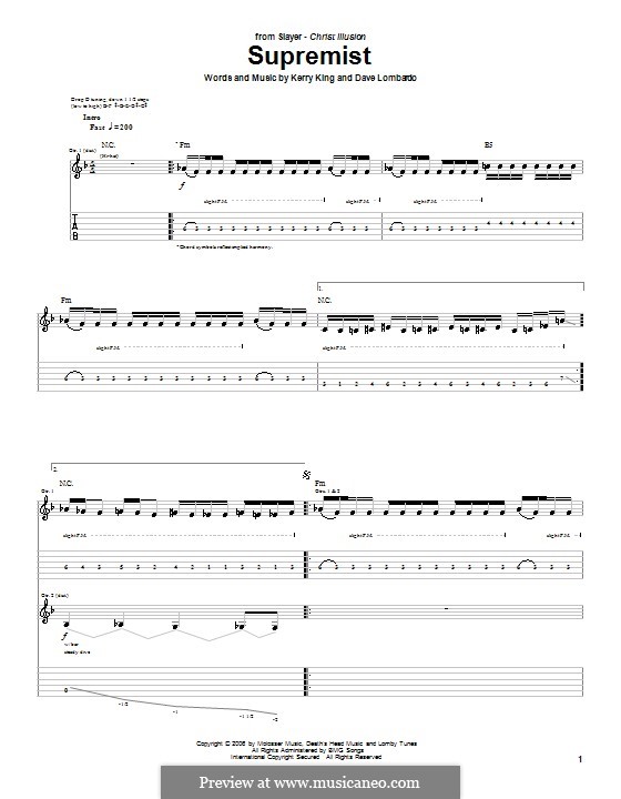 Supremist (Slayer): For guitar with tab by Dave Lombardo, Kerry King