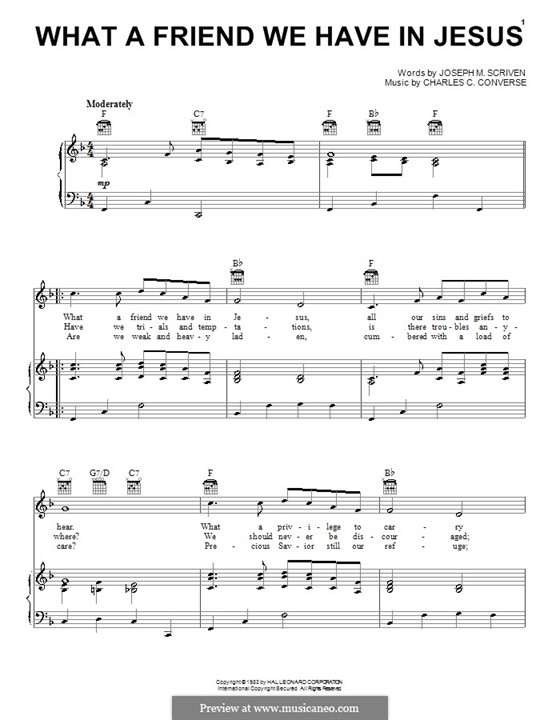 What a Friend We Have in Jesus (Printable): For voice and piano (or guitar) by Charles Crozat Converse