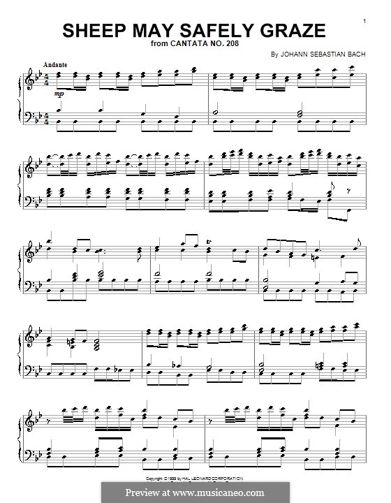 Sheep May Safely Graze (Printable Scores): For piano (high quality sheet music) by Johann Sebastian Bach