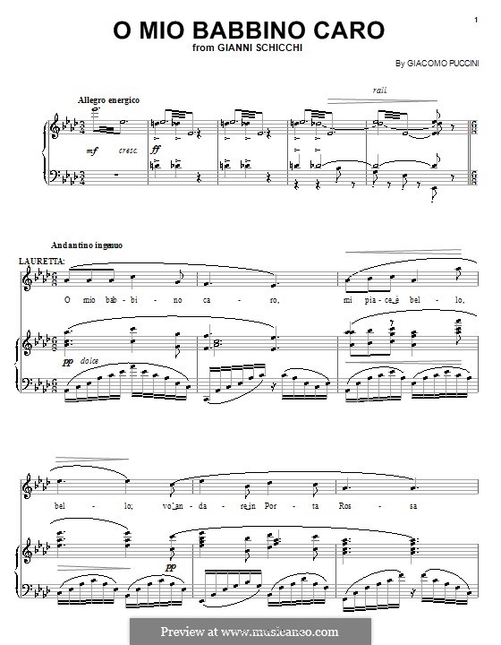 O mio babbino caro: For voice and piano (or guitar) by Giacomo Puccini