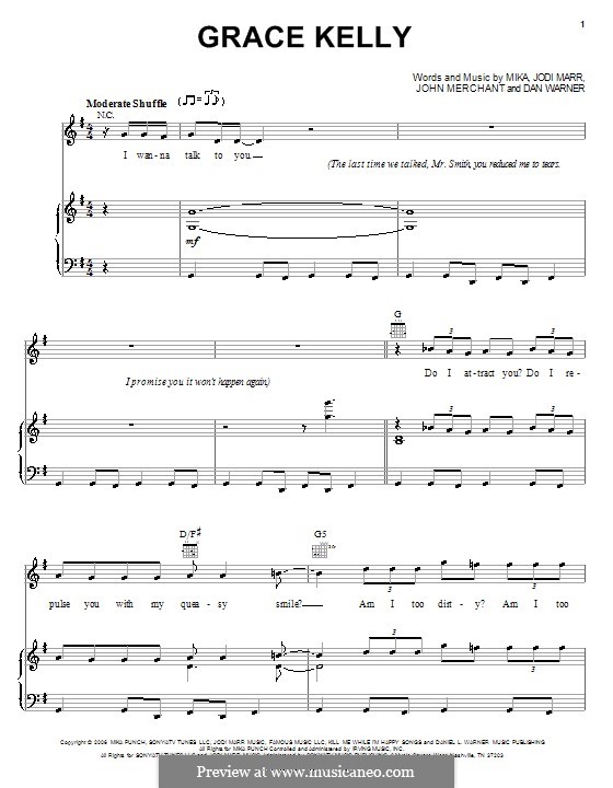 Grace Kelly: For voice and piano (or guitar) by Mika, Dan Warner, Jodi Marr, John Merchant