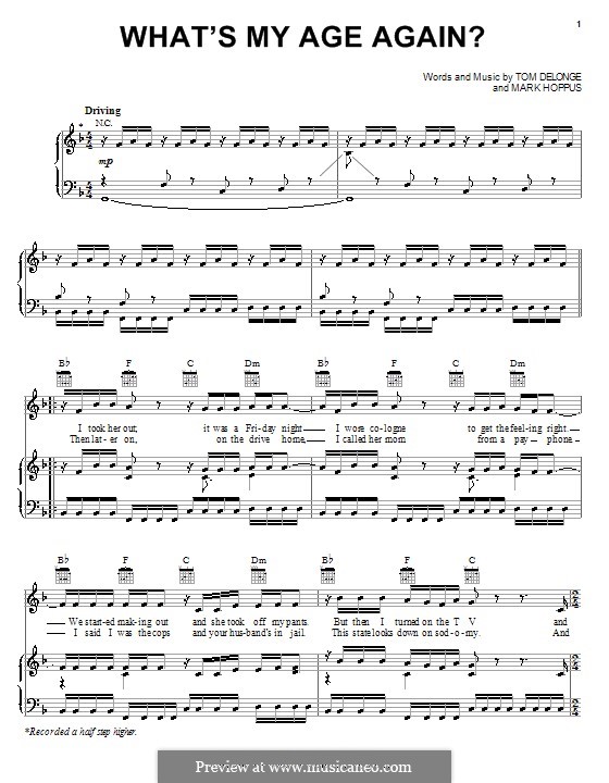 What's My Age Again? (Blink-182): For voice and piano (or guitar) by Mark Hoppus, Tom DeLonge