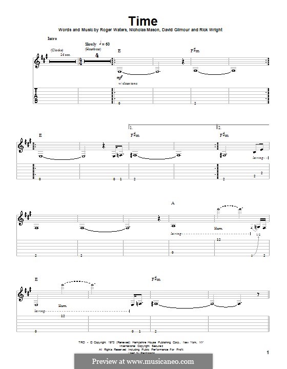 Time (Pink Floyd): For guitar with tab by David Gilmour, Nicholas Mason, Richard Wright, Roger Waters