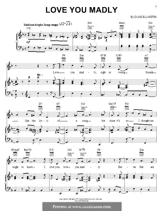 Love You Madly: For voice and piano (or guitar) by Duke Ellington