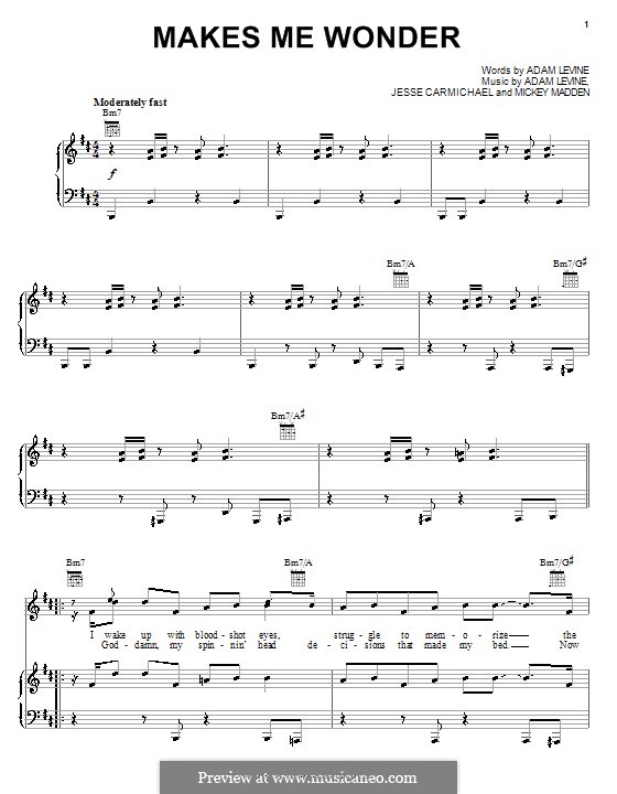 Makes Me Wonder (Maroon 5): For voice and piano (or guitar) by Adam Levine, Jesse Carmichael, Mickey Madden