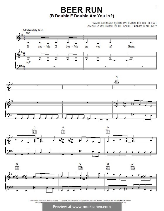Beer Run (B Double e Double Are You in?): For voice and piano (or guitar) by Amanda Williams, George Ducas, Keith Anderson, Kent Blazy, Kim Williams