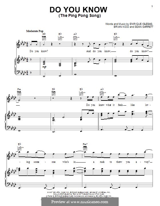 Do You Know?: For voice and piano (or guitar) by Bryan Kidd, Enrique Iglesias, Sean Garrett