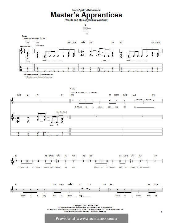 Master's Apprentices (Opeth): For guitar with tab by Mikael Akerfeldt