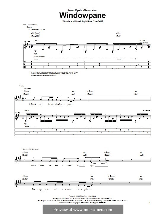 Windowpane (Opeth): For guitar with tab by Mikael Akerfeldt