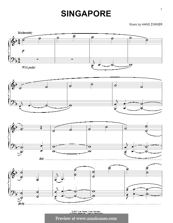 Singapore (from Pirates of the Caribbean: At World's End): For piano by Hans Zimmer