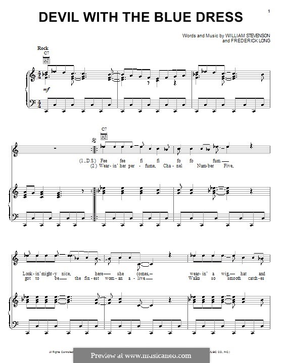 Devil with the Blue Dress (Mitch Ryder): For voice and piano (or guitar) by Frederick Long, William Stevenson