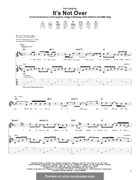 It's Not Over (Daughtry): For guitar with tab by Brett Young, Chris Daughtry, Gregg Wattenberg, Mark Wilkerson