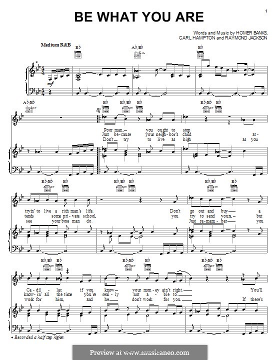 Be What You Are (The Staple Singers): For voice and piano (or guitar) by Carl Hampton, Homer Banks, Raymond Jackson