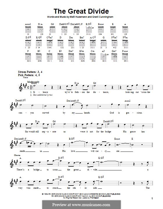 The Great Divide (Point of Grace): For guitar (very easy version) by Grant Cunningham, Matt Huesmann
