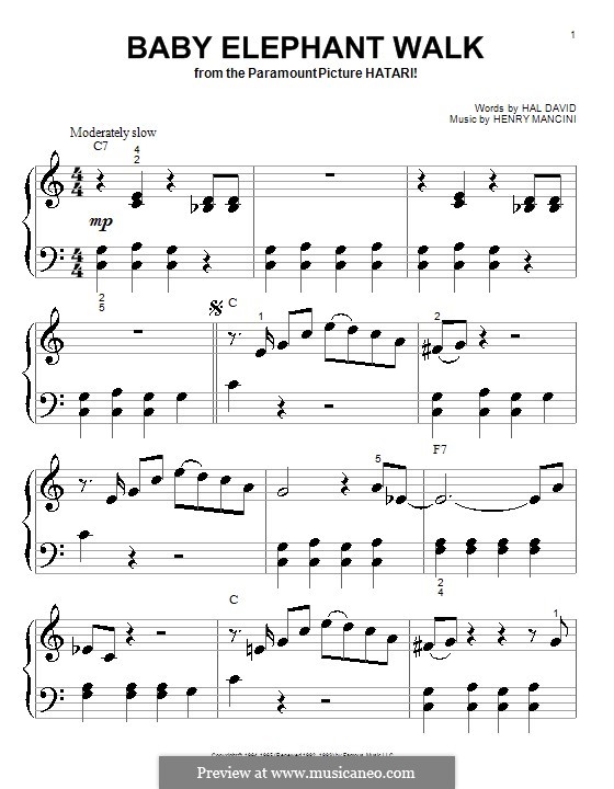 Baby Elephant Walk From The Paramount Picture Hatari By H Mancini On Musicaneo