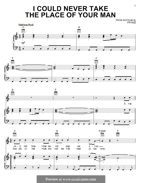 I Could Never Take the Place of Your Man: For voice and piano (or guitar) by Prince