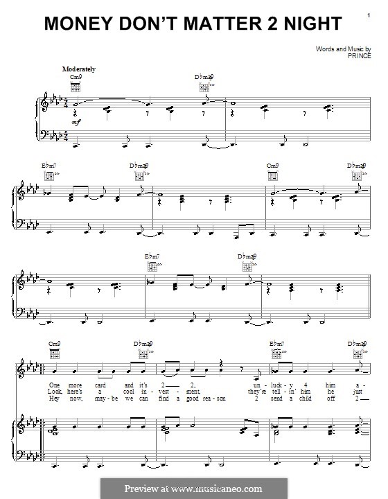 Money Don't Matter 2 Night: For voice and piano (or guitar) by Prince