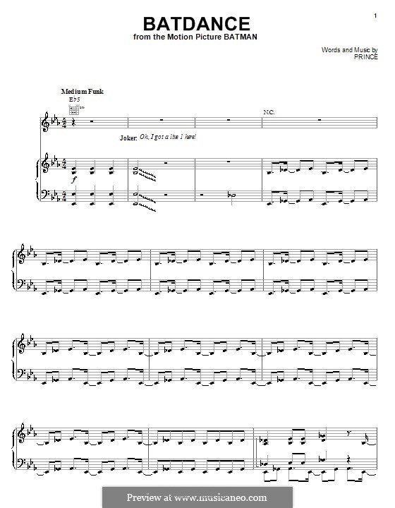 Batdance: For voice and piano (or guitar) by Prince