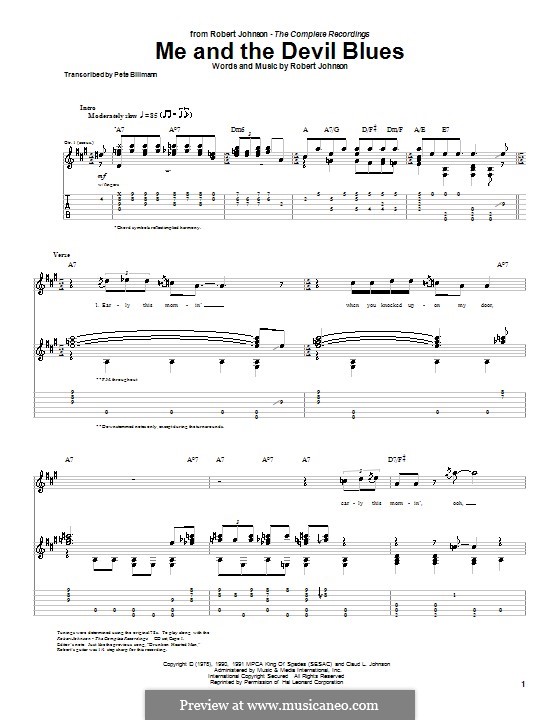 Me and the Devil Blues (Eric Clapton): For guitar with tab by Robert Leroy Johnson