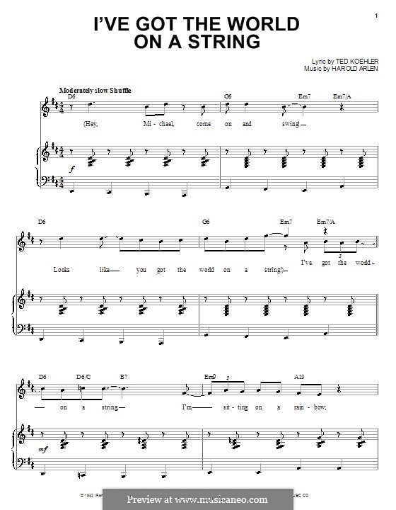 I've Got the World on a String: For voice and piano or guitar (Michael Buble) by Harold Arlen
