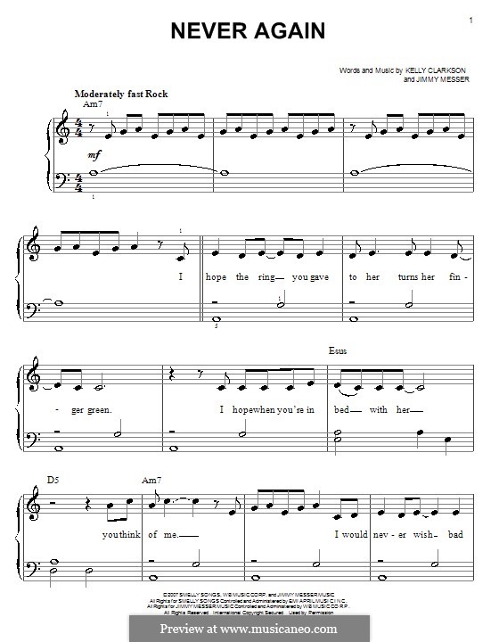 Never Again (Kelly Clarkson): For easy piano by Jimmy Messer