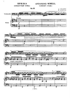 Pieces for Cello and Piano, Op.55: No.1 Spinning Song – score, solo part by David Popper