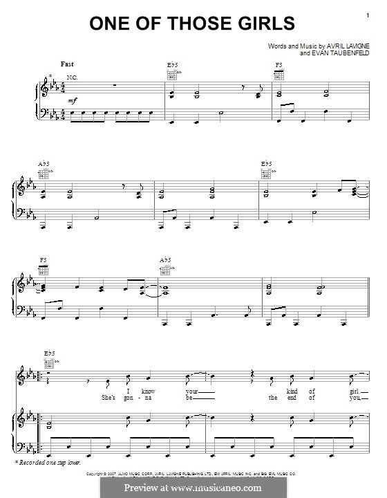 One of Those Girls (Avril Lavigne): For voice and piano (or guitar) by Evan Taubenfeld