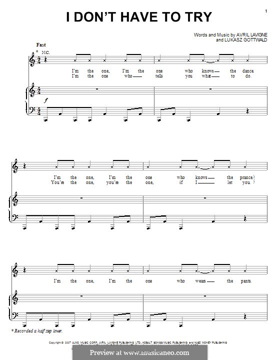I Don't Have To Try (Avril Lavigne): For voice and piano (or guitar) by Lukas Gottwald