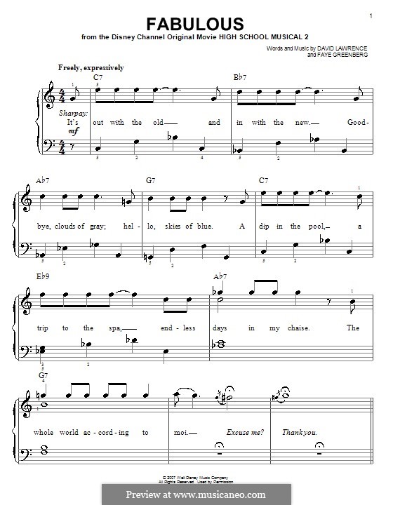 Fabulous (High School Musical 2): For easy piano by David N. Lawrence, Faye Greenberg