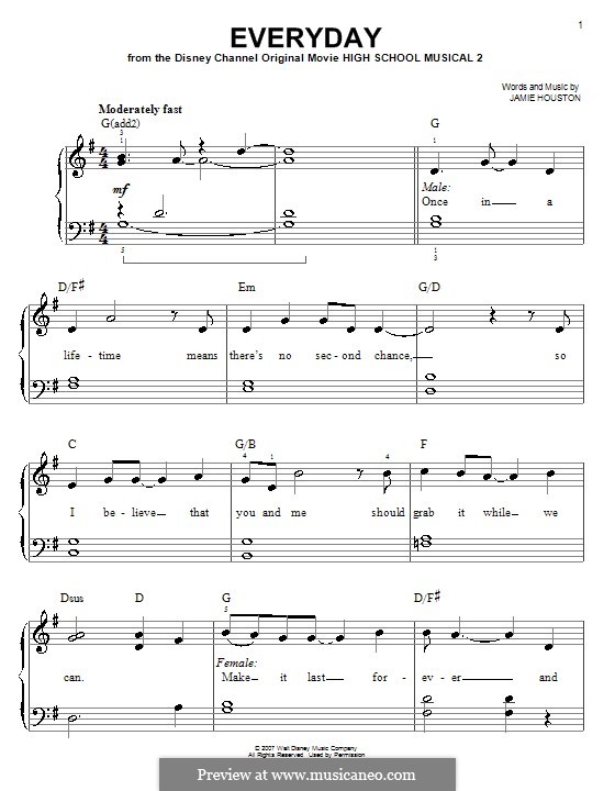 Everyday (High School Musical 2): For easy piano by Jamie Houston