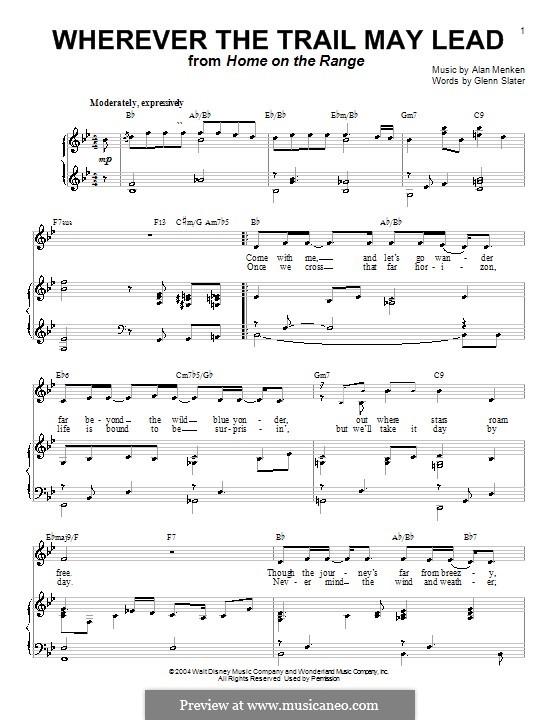Wherever the Trail May Lead (from Home on the Range): For voice and piano (or guitar) by Alan Menken