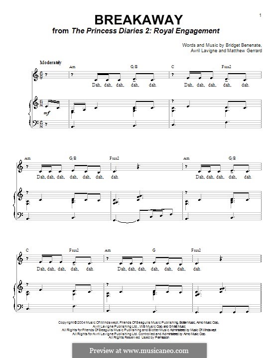 Breakaway (Kelly Clarkson): For voice and piano (or guitar) by Avril Lavigne, Bridget Benenate, Matthew Gerrard