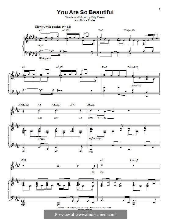 You Are So Beautiful (Joe Cocker): For voice and piano (or guitar) by Billy Preston, Bruce Fisher
