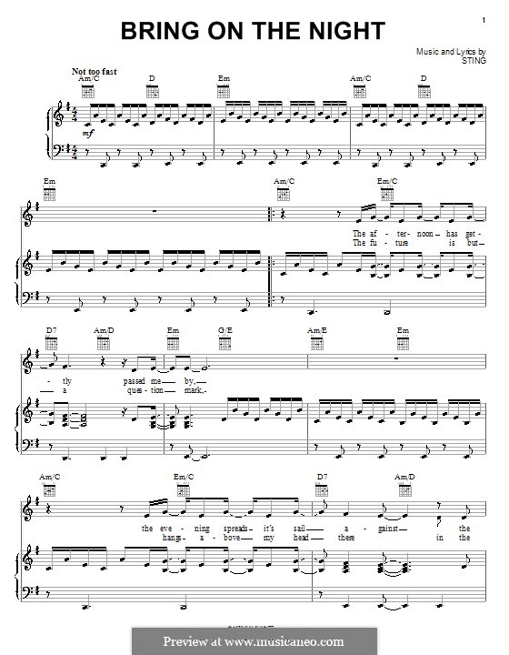 Bring on the Night (The Police) by Sting sheet music on MusicaNeo