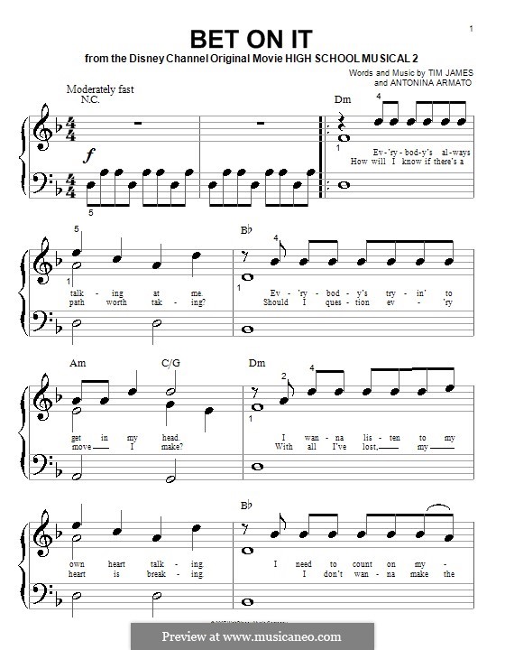 Bet on It (High School Musical 2): For piano (very easy version) by Antonina Armato, Timothy James