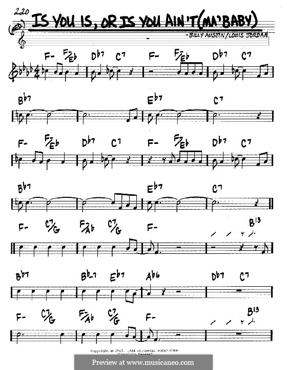 Is You Is or Is You Ain't My Baby?: Melody and chords - C instruments by Billy Austin, Louis Jordan