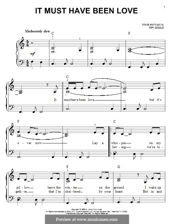 It Must Have Been Love (Roxette): For easy piano by Per Gessle