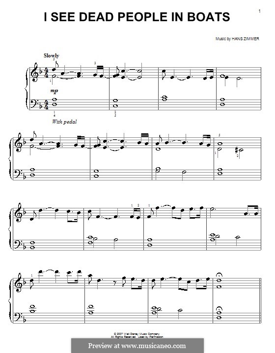 I See Dead People in Boats (from Pirates of the Caribbean: At World's End): For easy piano by Hans Zimmer