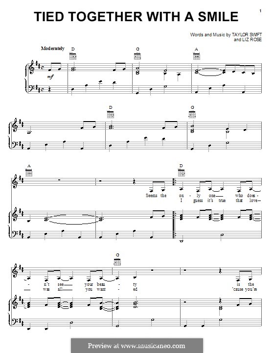 Tied Together with a Smile (Taylor Swift): For voice and piano (or guitar) by Liz Rose