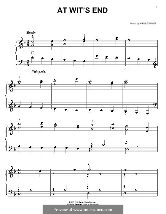 At Wit's End (from Pirates of the Caribbean: At World's End): For easy piano by Hans Zimmer