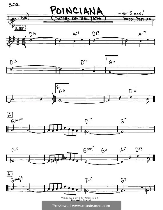 Poinciana (Song of the Tree): Melody and chords - C instruments by Nat Simon