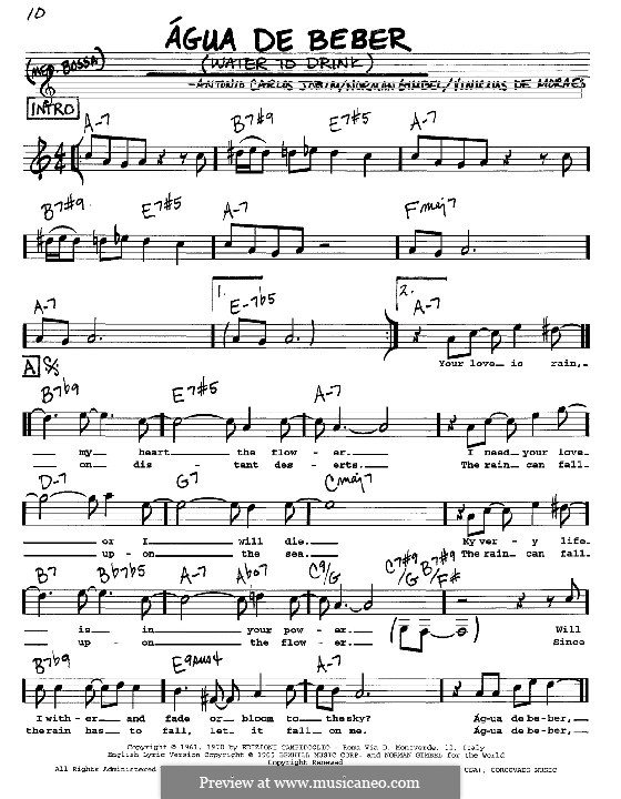Agua de Beber (Water To Drink): Melody, lyrics and chords - C instruments by Antonio Carlos Jobim
