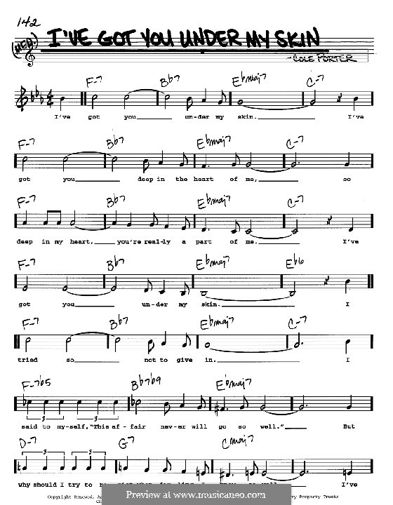 I've Got You under My Skin: Melody, lyrics and chords - C instruments by Cole Porter